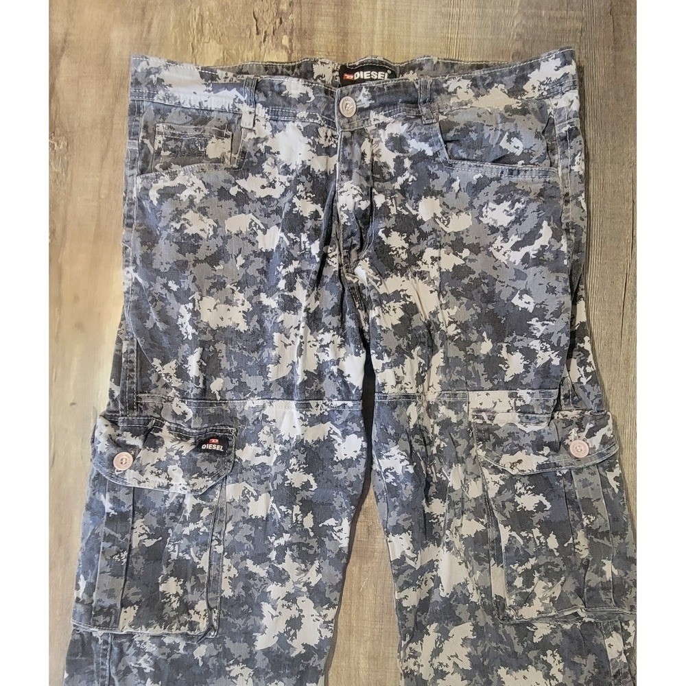 Diesel‎ Mens 34x29 Gray Black Camo Cargo Pants Trousers EUC